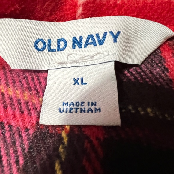 Old Navy Coat Size XL Red Pink Plaid Button Up Pockets Tartan Long Oversized - Picture 4 of 6